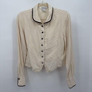 Petite Sophisticate Womens Sz LP Cream‎ Silk Button Up Blouse Coquette Cottage